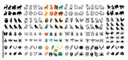 Diverse animal silhouettes and icons