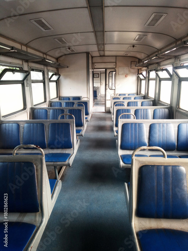 Interior of old suburban commuter train car