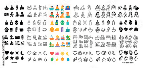 Self-care icons and symbols collection