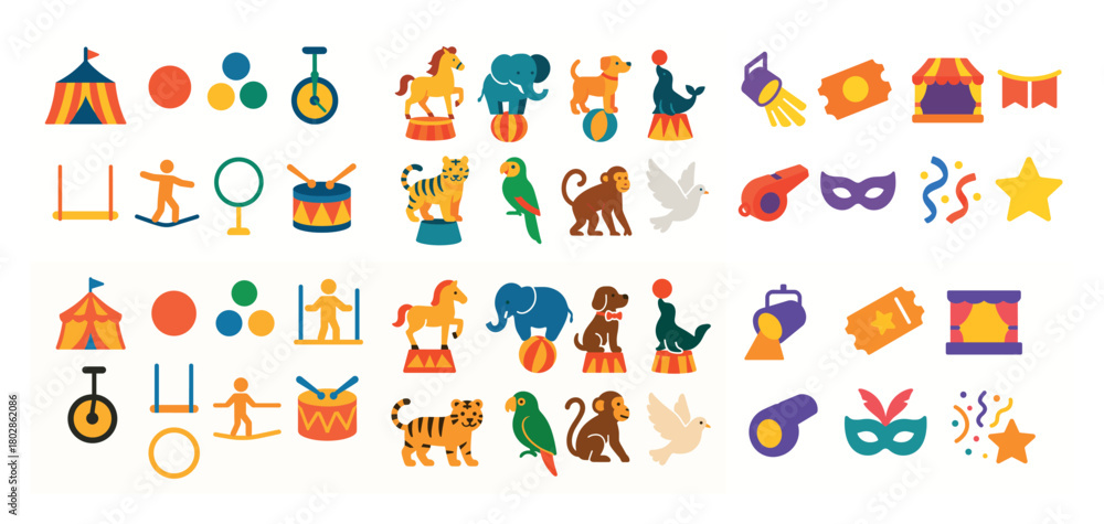 Obraz premium Colorful circus icons and symbols