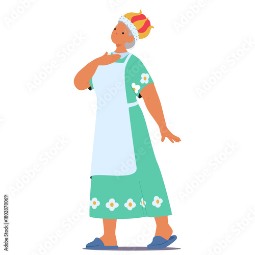 Elderly woman cartoon character wearing golden crown feeling pride with grandiose self-respect