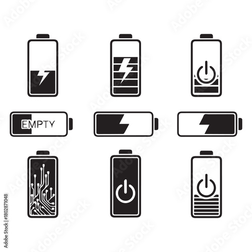 battery charging icon set
