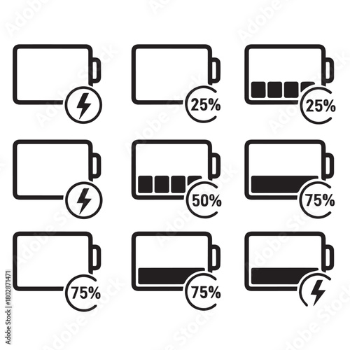 battery charging icon set
