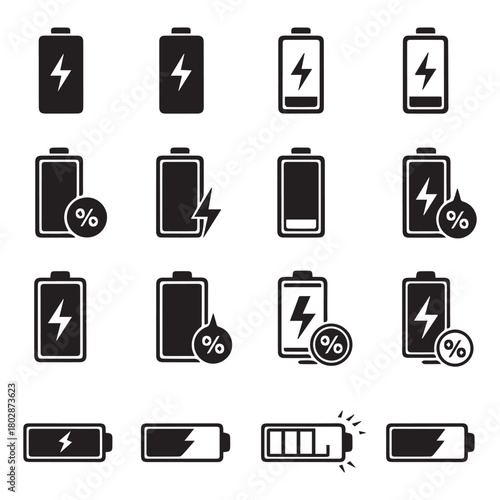 battery charging icon set