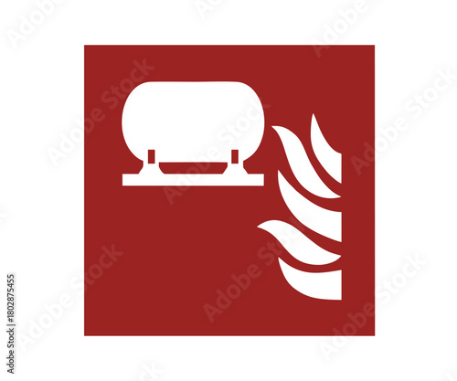 ISO 7010 F012 Fixed fire extinguishing installation sign. Fire fighting equipment signal pictogram vector design and illustration.


