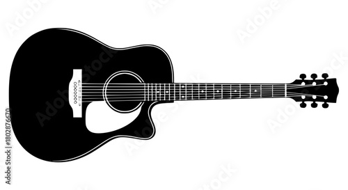 Vector of an acoustic guitar silhouette with clean lines and smooth contours, isolated on white background