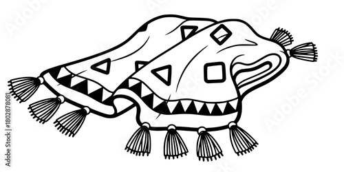 Cozy Blanket Geometric Pattern and Tassels Flat Vector