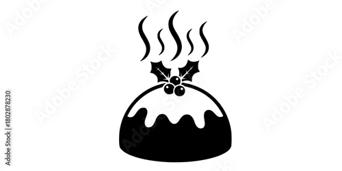 Steaming Christmas Pudding Flat Vector Icon Dessert