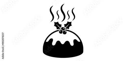 Steaming Christmas Pudding Flat Vector Icon Dessert