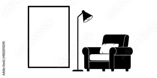 Cozy Armchair Window Minimalist Interior Scene Flat Vector