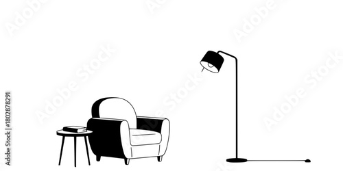 Cozy Armchair Window Minimalist Interior Scene Flat Vector