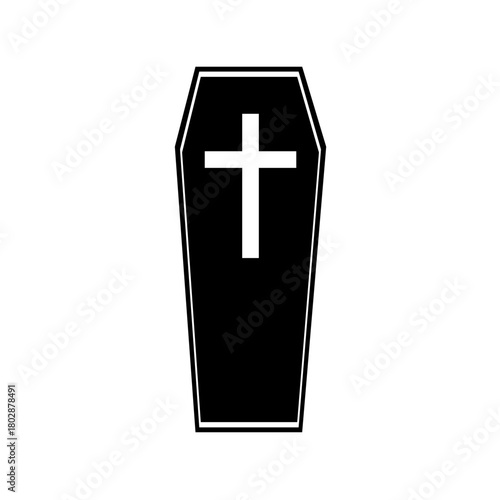 Dark religious vector cross icon, a holy symbol of faith and Christ, isolated white illustration in the night