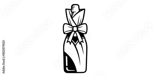 Wrapped Champagne Wine Bottle Gift Flat Vector Icon