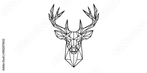 Geometric Deer Head Outline Stylized Flat Vector