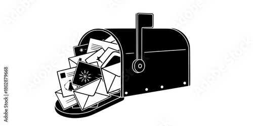 Mailbox Stuffed Christmas Cards Simple Flat Vector Icon