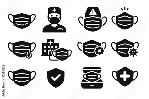 Icon replacement surgical smart sensor mask medical vector antimicrobial feature symbol disposable