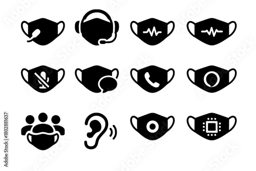 Smart audio icon vector communication mask button sound integrated answering chip