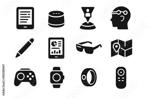 Icon vector reality map projector controller device icons data augmented smart futuristic