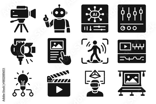 Icons ai vector console hub futuristic board production sensor spotlight set mixing