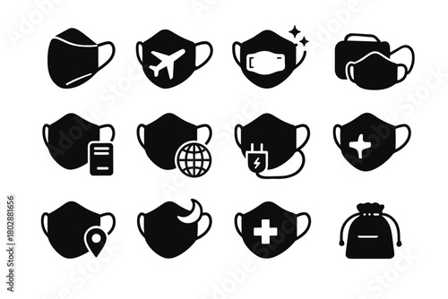 Storage vector medical mask travel global charger icon compact filter