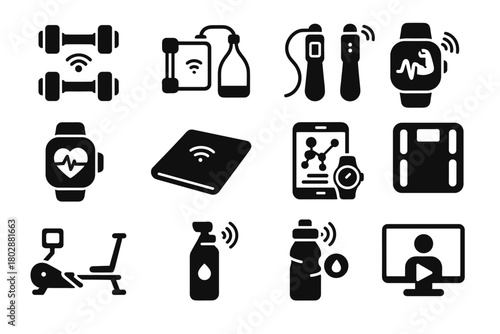 Exercise intelligent icon composition rope vector watch home tech device rowing smart