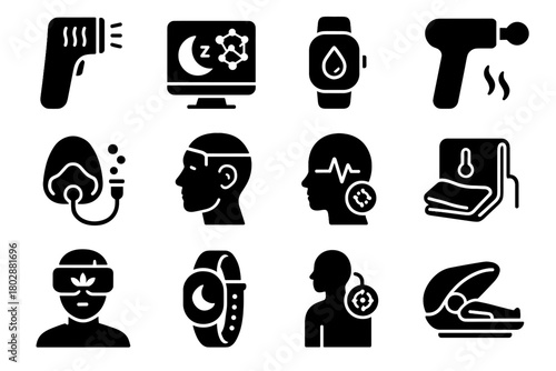 Relaxation optimization icons vr muscle vector icon foam smart tracker recovery rest