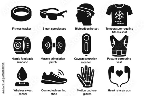 Earbuds vector workout shirt sports tracker oxygen fitness icon tech wearable connected