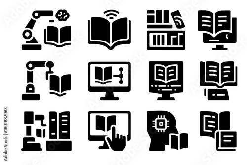 Book smart guide icon automated device panel connected digital interface robotic vector