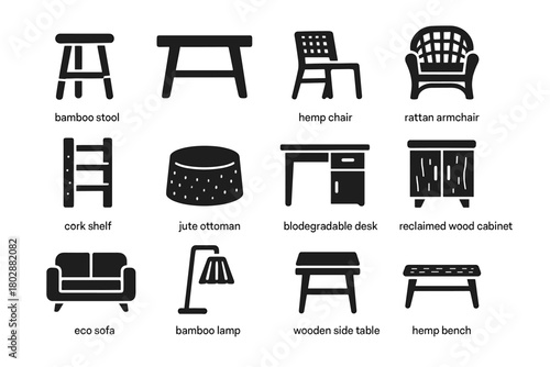 Friendly wooden vector furniture biodegradable wood hemp reclaimed shelf icon eco side