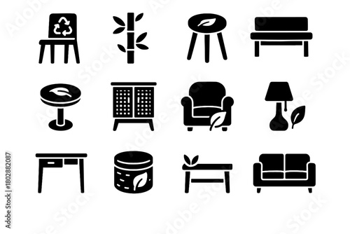 Icon icons table furniture bookshelf vector reclaimed sustainable cabinet eco bench bamboo
