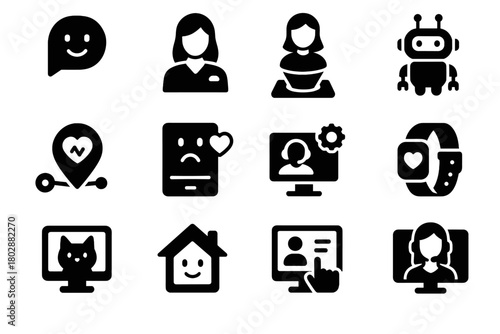 Holographic automated smart vector emotional home icon companion guide interactive display