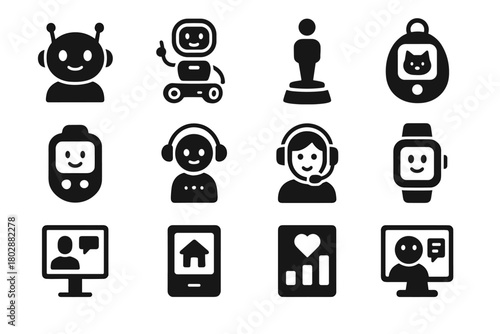 Ai helper advisor icons automated gadget connected dashboard engagement vector virtual icon