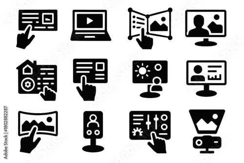 Smart environment window interface control viewer display vector icon ai grid holographic