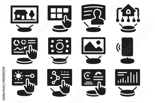Connected interactive dashboard digital vector device icons transparency icon panel holographic scenery