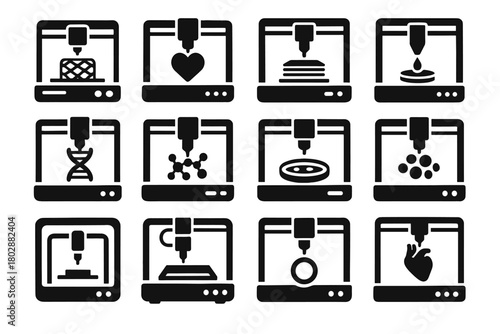 System bio cellular printer scaffold synthesis automated holographic protein icon vector tissue