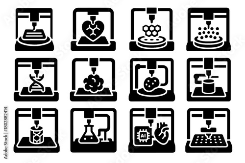 Digital bio icon deposition organ module microbial printer automated vector icons bioprinter