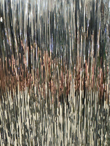 Silver Tinsel Curtain with Reflected Colors