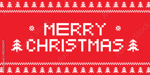 merry christmas template greeting card with pixel design