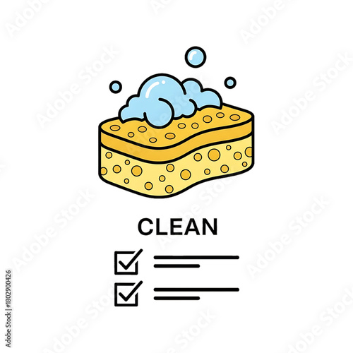 Clean sponge checklist representing household cleaning tasks.