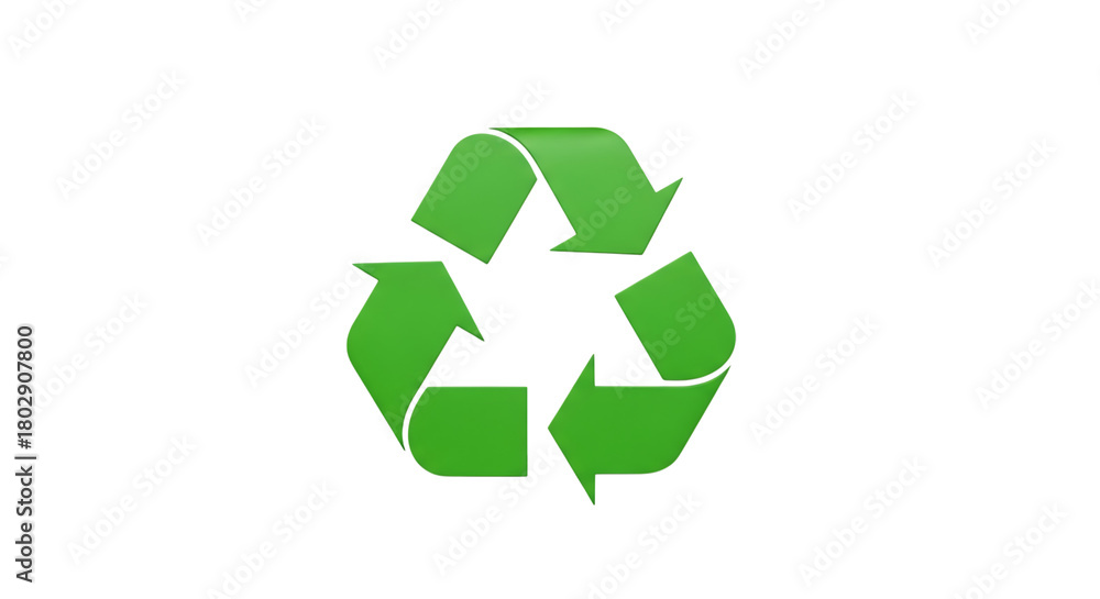 Fototapeta premium Three Dimensional Green Recycling Symbol, with subtle shading and highlights, isolated on white or transparent background, PNG