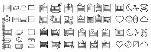 Baby bedtime icons collection with sleep symbols