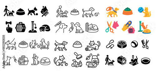 Pet care icons collection: cats and dogs