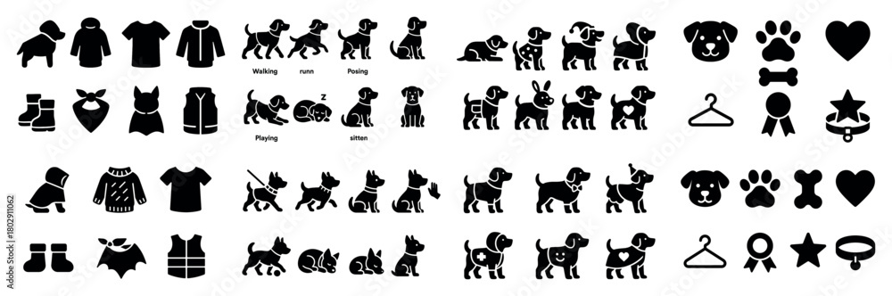 Obraz premium Dog silhouettes and icons collection
