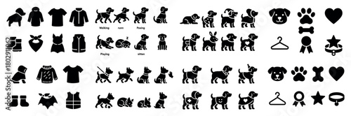Dog silhouettes and icons collection