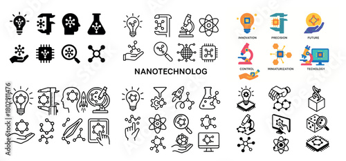 Nanotechnology icons and illustrations collection