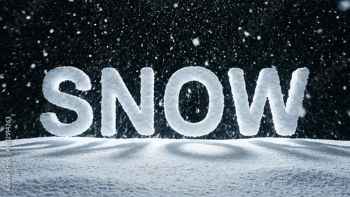 Snow word formed with ice white vapor burst and black background concept visual design