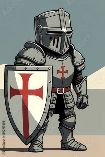 Illustration of a knight in armor with a shield