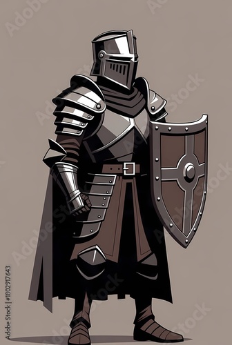 Illustration of a knight in armor with a shield