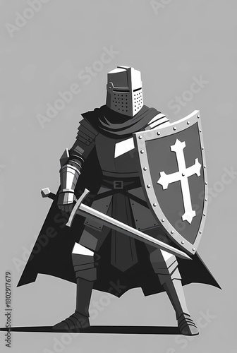 Illustration of a knight in armor with a shield
