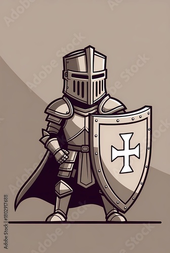 Illustration of a knight in armor with a shield